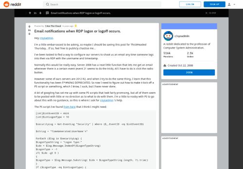 
                            5. Email notifications when RDP logon or logoff occurs. : sysadmin ...