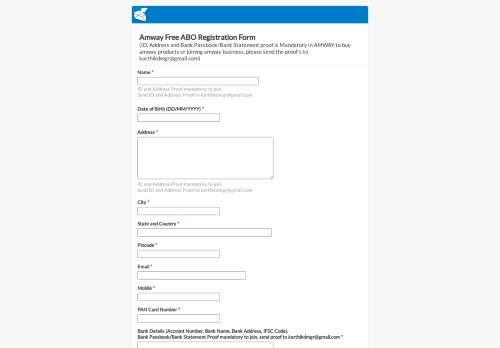 
                            9. EmailMe Form - Amway Free ABO Registration Form