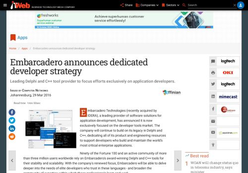 
                            7. Embarcadero announces dedicated developer strategy | ITWeb