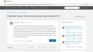
                            4. Embedded Yammer feed showing Yammer Login button in IE11 ...