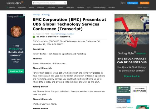 
                            11. EMC Corporation (EMC) Presents at UBS Global ...