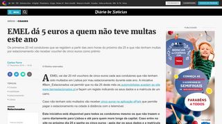 
                            10. EMEL dá 5 euros a quem não teve multas este ano - Diário de Notícias