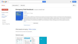 
                            10. Emergency Field Handbook: A Guide for UNICEF Staff - Résultats Google Recherche de Livres