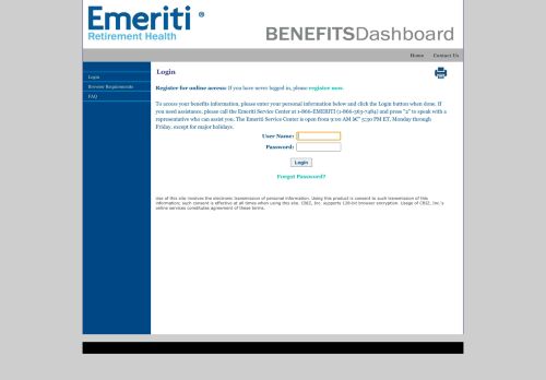 
                            9. Emeriti Retirement Health Solutions - Login