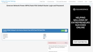 
                            2. Emerson Network Power MPH2 Rack PDU Default Router Login and ...