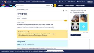 
                            8. EMIGRATE | definition in the Cambridge English Dictionary