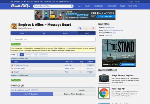 
                            12. Empires & Allies Message Board for Online/Browser - GameFAQs