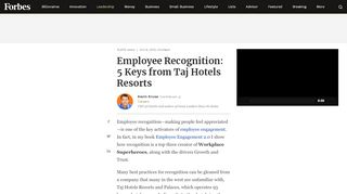 
                            10. Employee Recognition: 5 Keys from Taj Hotels Resorts - Forbes