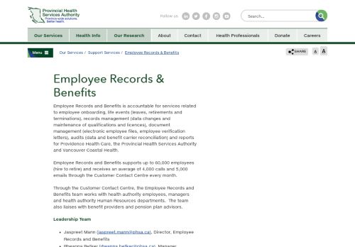 
                            6. Employee Records & Benefits - Provincial Health Services Authority