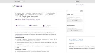 
                            1. Employee Service Administrator I (Temporary) - TELUS Employer ...