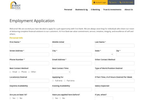 
                            8. Employment Application : First National Bank