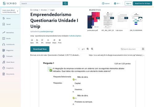 
                            13. Empreendedorismo Questionario Unidade I Unip - Scribd