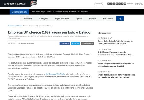 
                            8. Emprega SP oferece 2.097 vagas em todo o Estado | Governo do ...