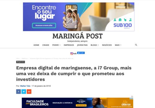 
                            6. Empresa digital de maringaense, a i7 Group, mais uma vez deixa de ...