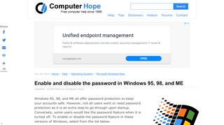
                            4. Enable and disable the password in Windows 95, 98, and ME.