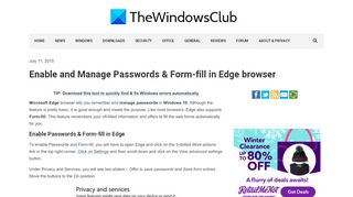 
                            10. Enable and Manage Passwords & Form-fill in Edge browser