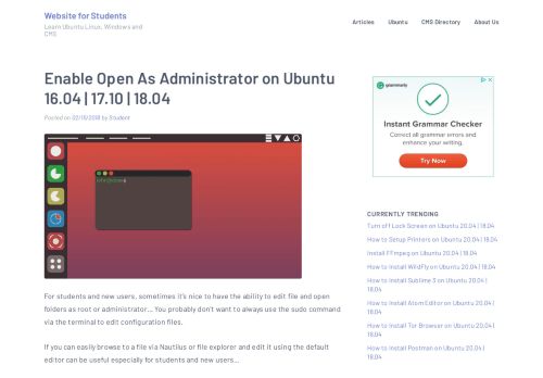 
                            12. Enable Open As Administrator on Ubuntu 16.04 / 17.10 / 18.04