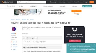 
                            5. Enable verbose logon messages in Windows 10 - Spiceworks