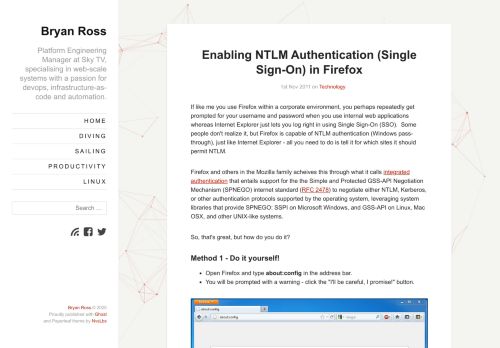 
                            12. Enabling NTLM Authentication (Single Sign-On) in Firefox - Bryan Ross