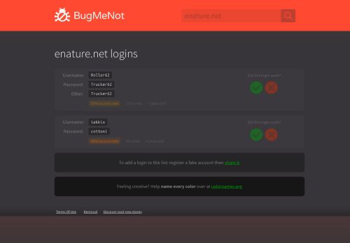 
                            1. enature.net logins - BugMeNot