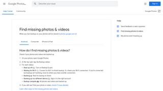 
                            9. Encontrar fotos e vídeos perdidos - Android - Ajuda do Google Fotos