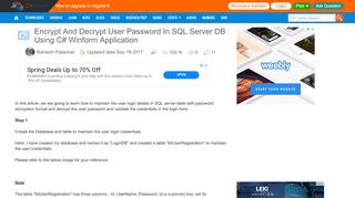 
                            1. Encrypt And Decrypt User Password In SQL Server DB Using C# ...