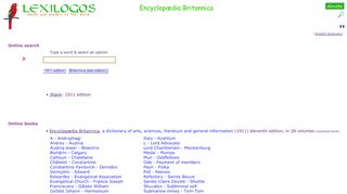 
                            7. Encyclopaedia Britannica : Online Search & Scanned Books - Lexilogos