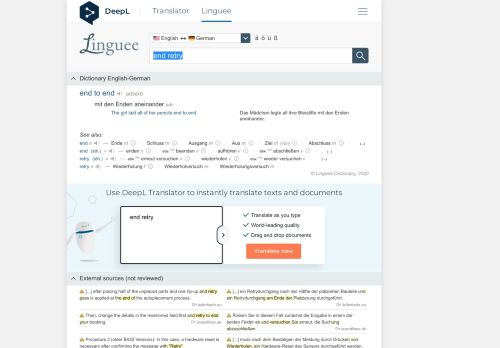 
                            5. end retry - German translation – Linguee