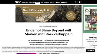 
                            7. Endemol Shine Beyond will Marken mit Stars verkuppeln | W&V