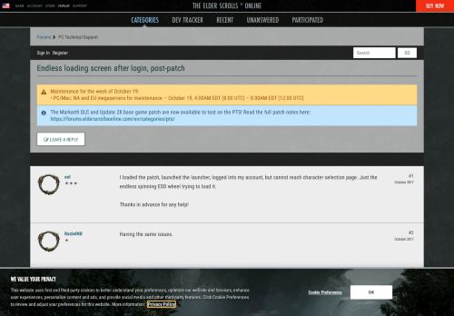 
                            1. Endless loading screen after login, post-patch — Elder Scrolls Online