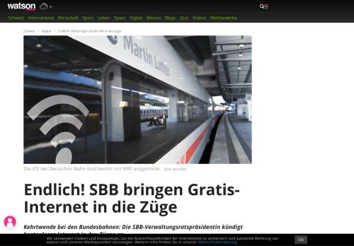 
                            13. Endlich! SBB bringen Gratis-Wifi in die Züge - watson