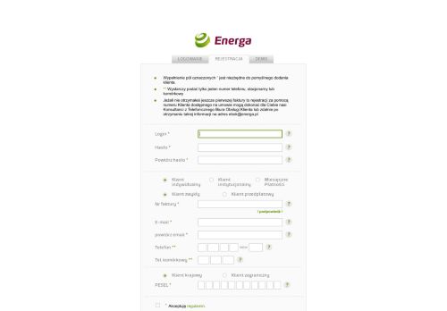 
                            5. ENERGA - Elektroniczne Biuro Obsługi Klienta eBOK - Rejestracja ...