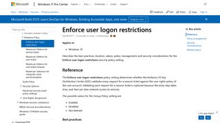 
                            12. Enforce user logon restrictions (Windows 10) | Microsoft Docs