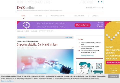 
                            6. Engpass Influenzavakzine 2018/19: Grippeimpfstoffe: Der Markt ist leer