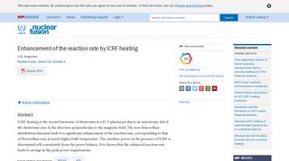 
                            12. Enhancement of the reaction rate by ICRF heating - IOPscience