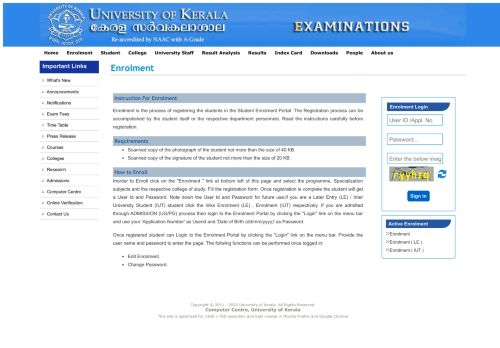 
                            4. Enrolment Login - University of Kerala