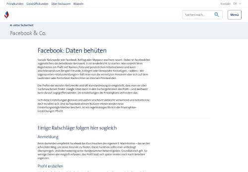 
                            9. enter Sicherheit: Facebook | Swisscom