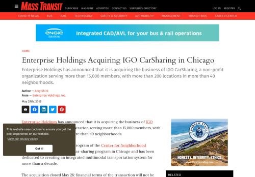 
                            9. Enterprise Holdings Acquiring IGO CarSharing in Chicago - Mass Transit