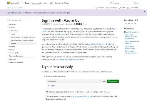 
                            1. Entrar com a CLI do Azure | Microsoft Docs