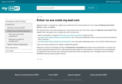 
                            3. Entrar em sua Conta my.eset.com | ESET Antifurto | Ajuda on-line ESET