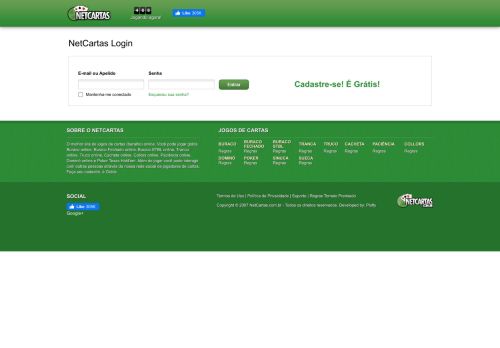 
                            1. Entrar - NetCartas - Buraco, Tranca, Poker, Sinuca e Truco Online Grátis
