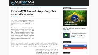 
                            12. Entrar no MSN, Facebook, Skype, Google Talk em um só lugar online