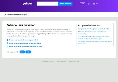 
                            9. Entrar ou sair do Yahoo | Yahoo Ajuda - SLN3407