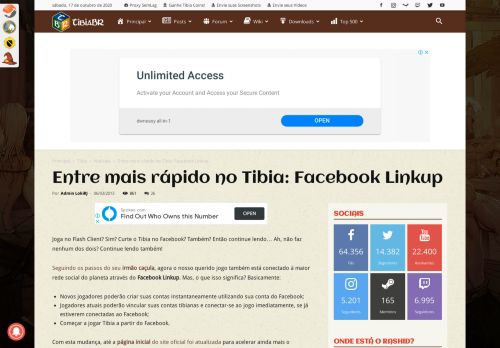 
                            11. Entre mais rápido no Tibia: Facebook Linkup - TibiaBR
