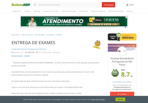 
                            7. ENTREGA DE EXAMES - Reclame Aqui