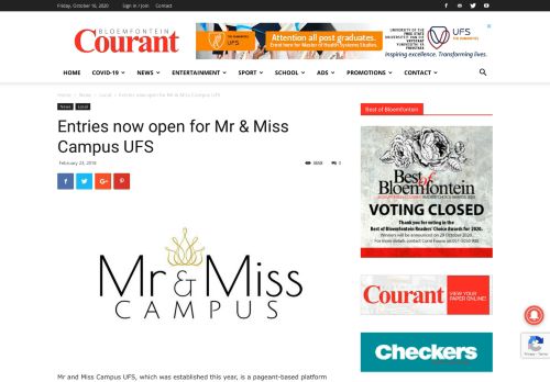 
                            9. Entries now open for Mr & Miss Campus UFS - Bloemfontein Courant