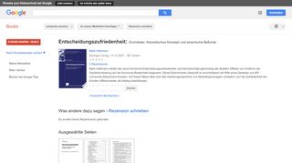 
                            11. Entscheidungszufriedenheit: Grundidee, theoretisches Konzept und ... - Google Books-Ergebnisseite