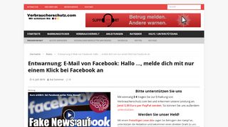 
                            7. Entwarnung: E-Mail von Facebook: Hallo ... - Onlinewarnungen