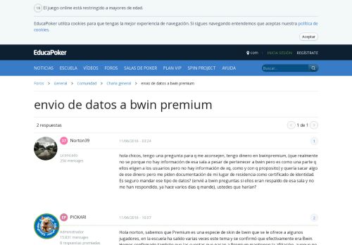 
                            9. envio de datos a bwin premium - Charla general | EducaPoker