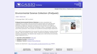 
                            3. Environmental Science Collection (ProQuest) - Galileo.usg.edu